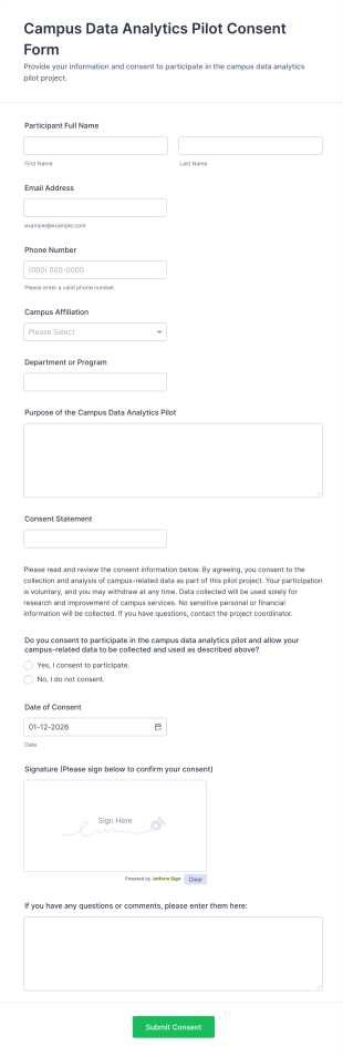 Campus Data Analytics Pilot Consent Form Template