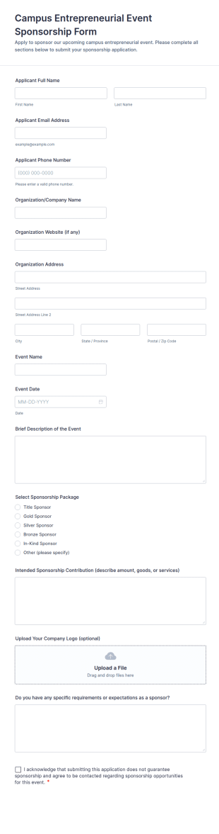 Campus Entrepreneurial Event Sponsorship Form Template
