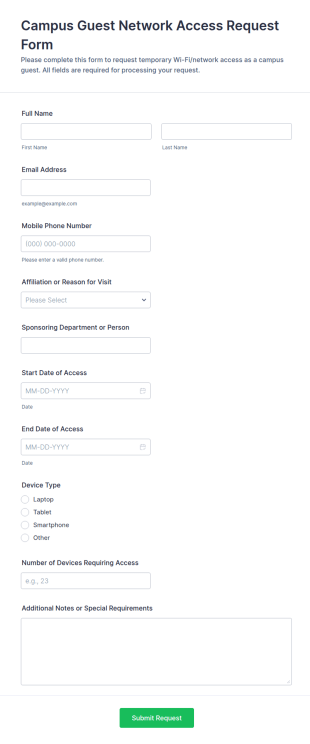 Campus Guest Network Access Request Form Template