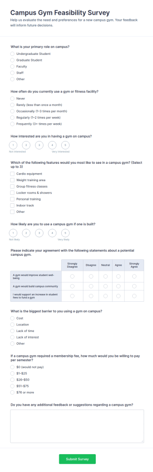 Campus Gym Feasibility Survey Form Template