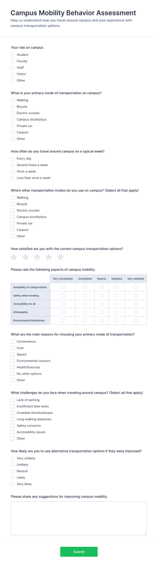 Campus Mobility Behavior Assessment Form Template