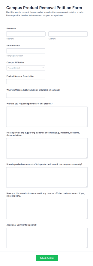 Campus Product Removal Petition Form Template