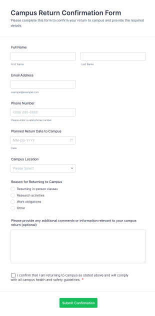 Campus Return Confirmation Form Template
