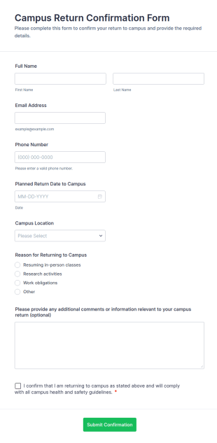 Campus Return Confirmation Form Template
