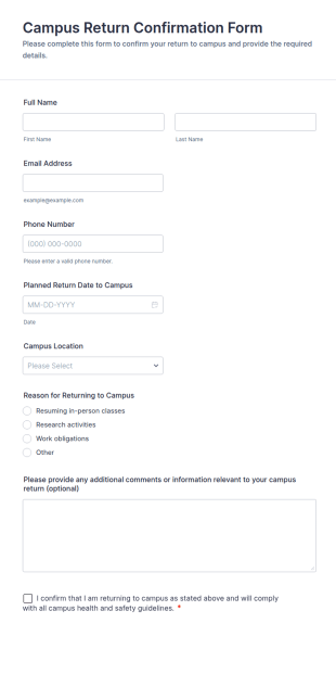 Campus Return Confirmation Form Template