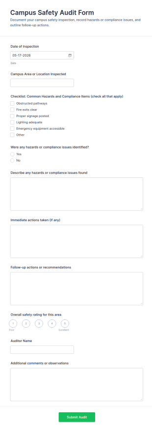 Campus Safety Audit Checklist Form Template