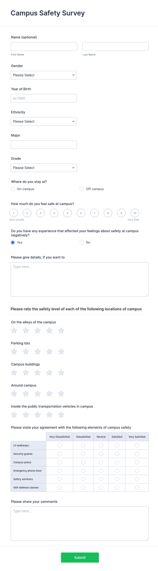 Campus Safety Survey Form Template