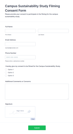 Campus Sustainability Study Filming Consent Form Template
