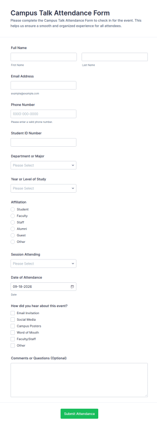 Campus Talk Attendance Form Template