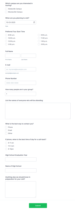Campus Tour Scheduling Form Template