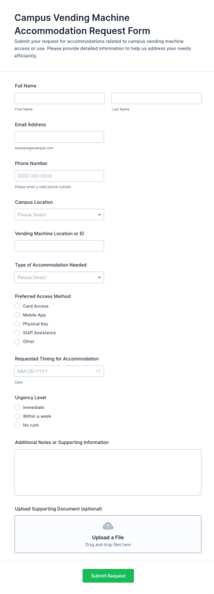 Campus Vending Machine Accommodation Request Form Template