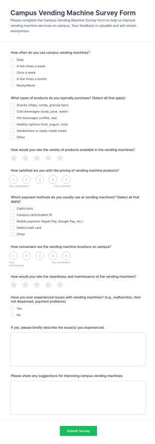 Campus Vending Machine Survey Form Template