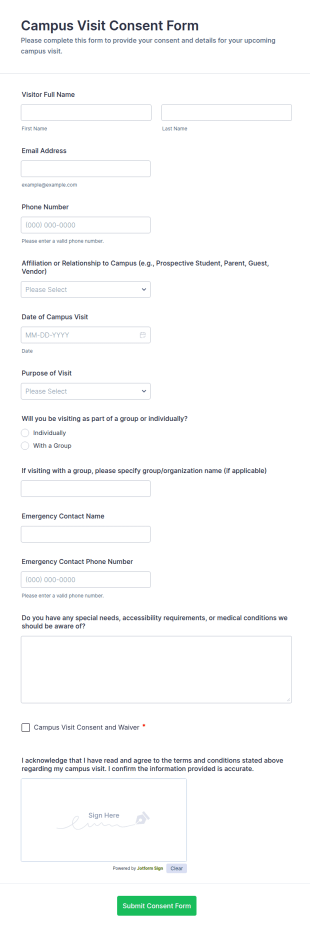 Campus Visit Consent Form Template