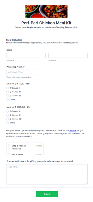 Campus&Co. Meal Kit Form Template
