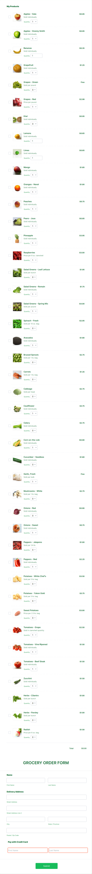 Grocery Preorder Form Template