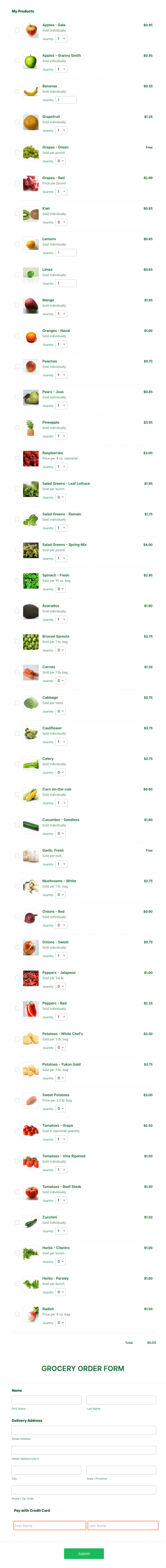 Grocery Preorder Form Template