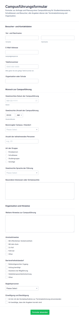 Campusführung Anmeldeformular