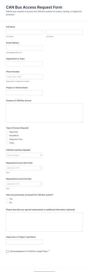CAN Bus Access Request Form Template
