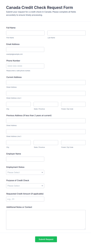 Canada Credit Check Request Form Template