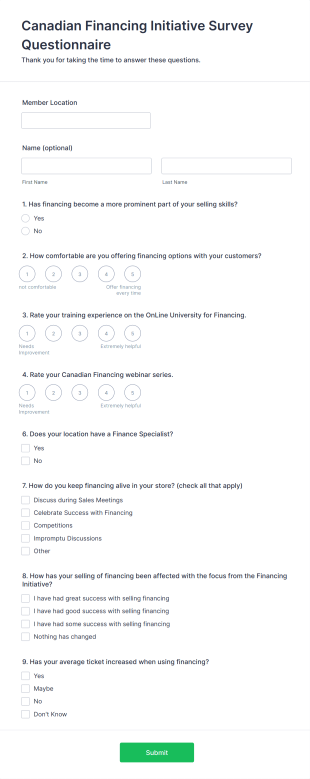 Canadian Financing Initiative Survey Form Template