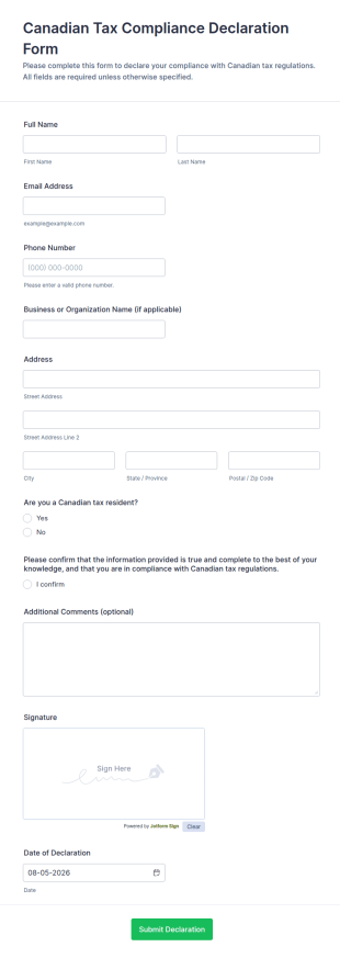 Canadian Tax Compliance Declaration Form Template