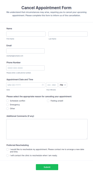 Cancel Appointment Form Template