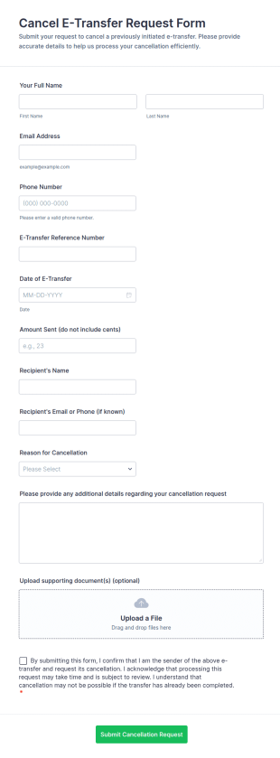 Cancel E Transfer Request Form Template