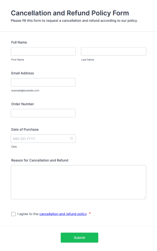 Cancellation And Refund Policy Form Template