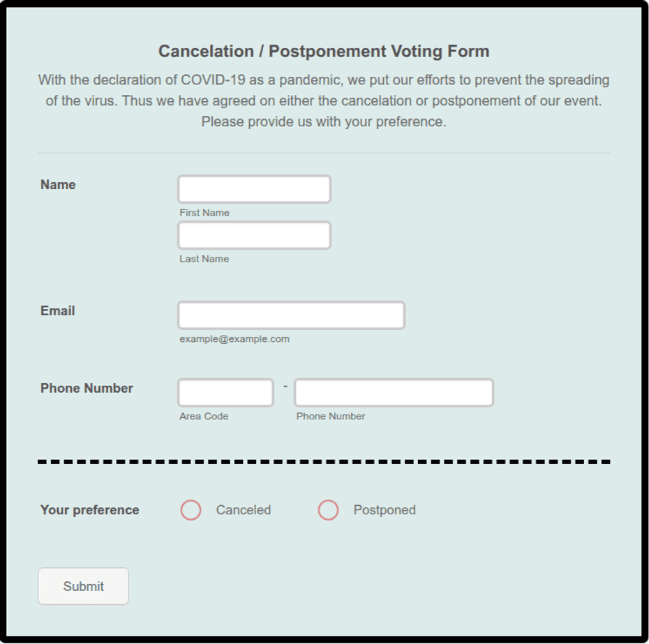 Cancellation Or Postponement Voting Form Template Jotform