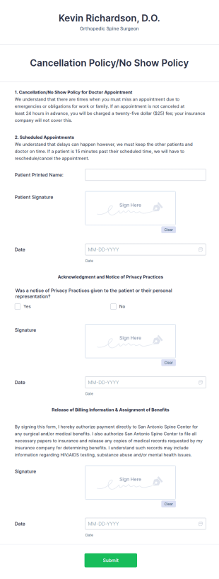 No Show Policy Form Template