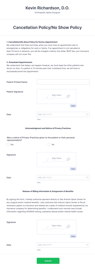 No Show Policy Form Template
