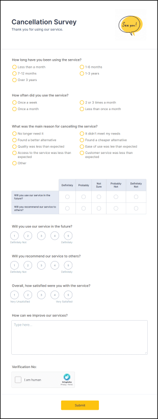 Cancellation Survey Form Template