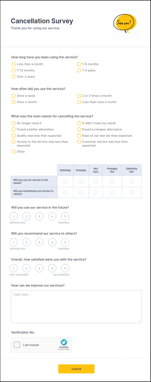 Cancellation Survey Form Template