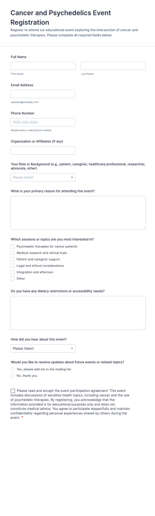 Cancer And Psychedelics Event Registration Form Template