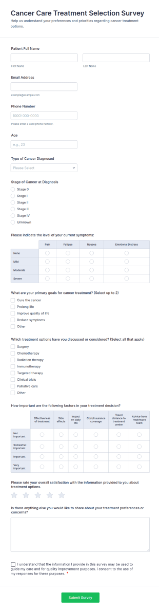Cancer Care Treatment Selection Survey Form Template