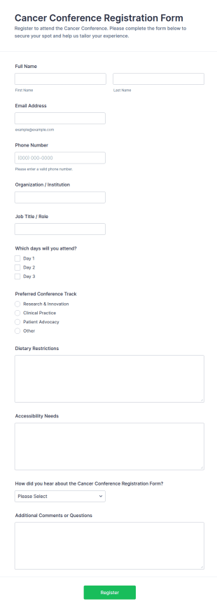 Cancer Conference Registration Form Template