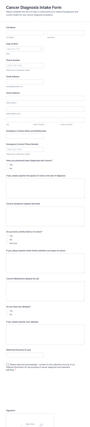 Cancer Diagnosis Intake Form Template
