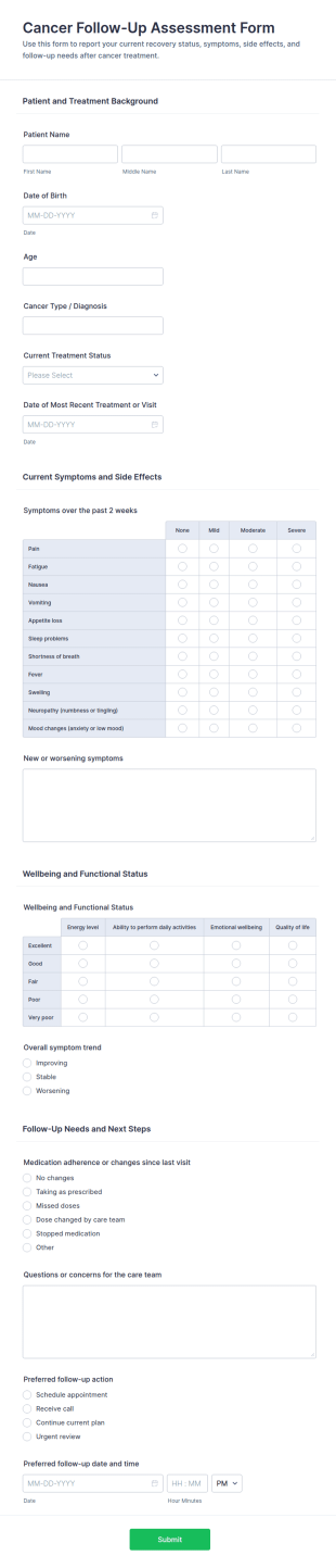 Cancer Follow Up Assessment Form Template