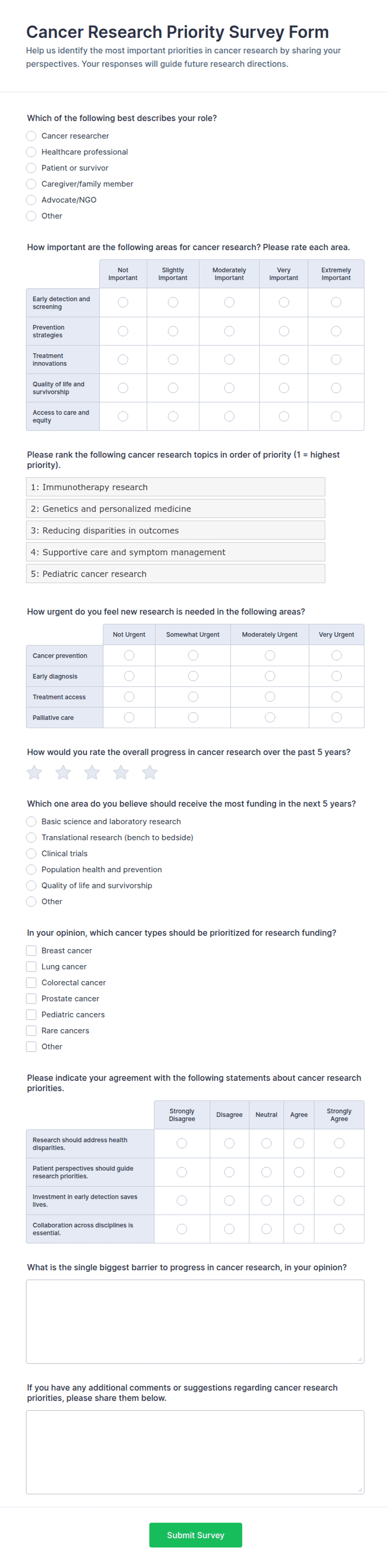 Cancer Research Priority Survey Form Template | Jotform