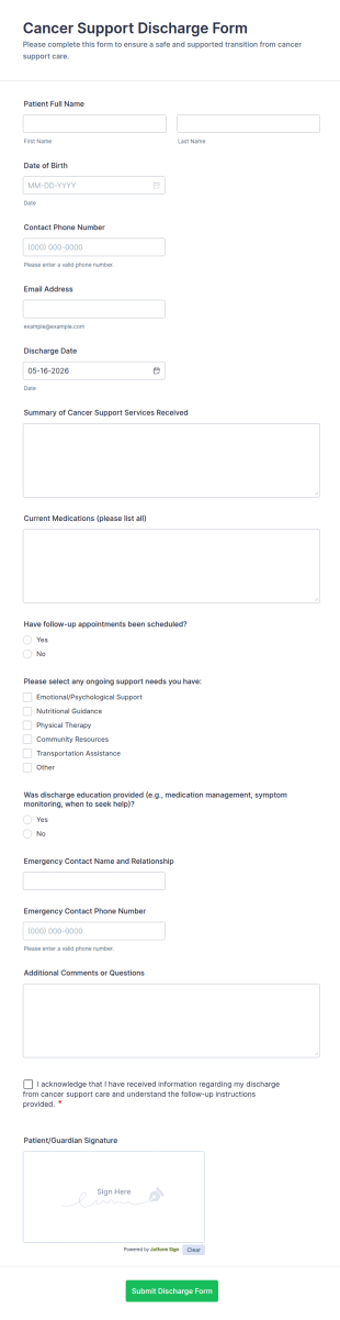Cancer Support Discharge Form Template