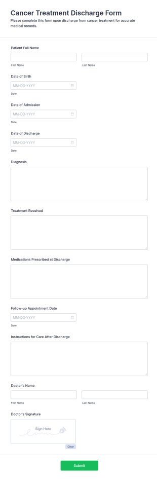 Cancer Treatment Discharge Form Template