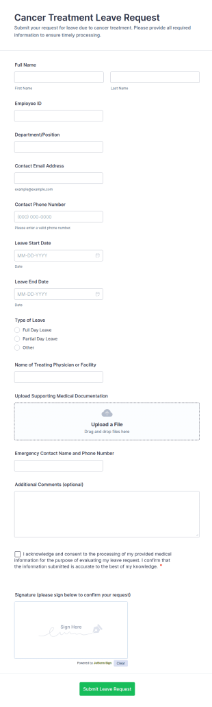 Cancer Treatment Leave Request Form Template