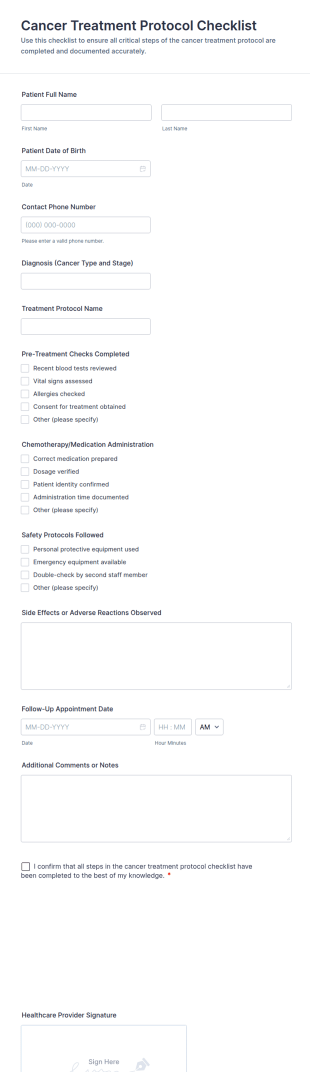 Cancer Treatment Protocol Checklist Form Template