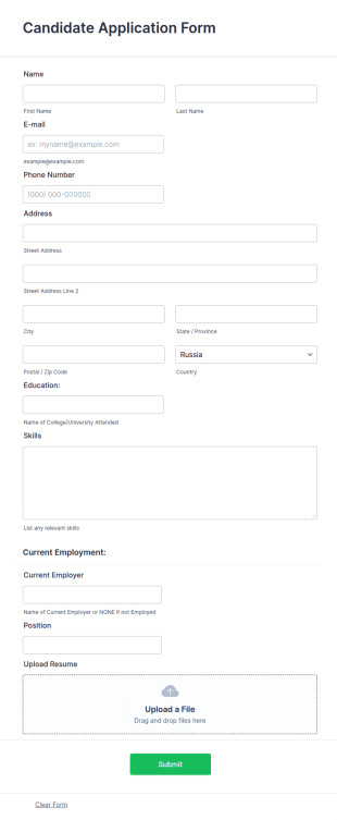 Candidate Application Form Template