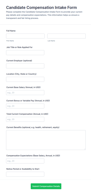 Candidate Compensation Intake Form Template