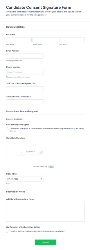 Candidate Consent Signature Form Template