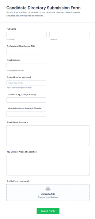 Candidate Directory Submission Form Template