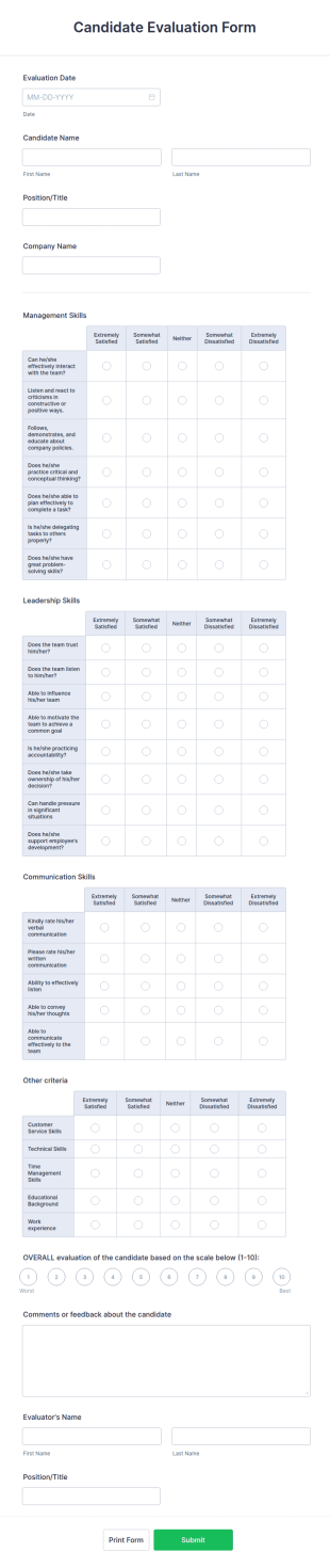 Candidate Evaluation Form Template