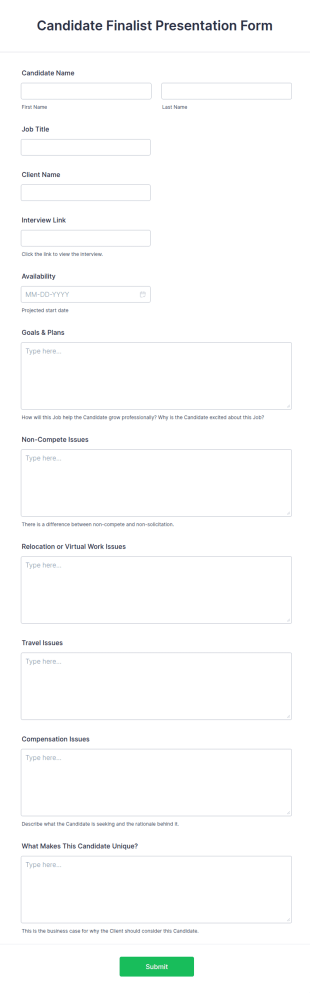 Candidate Finalist Presentation Form Template