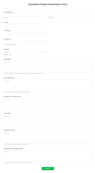 Candidate Finalist Presentation Form Template